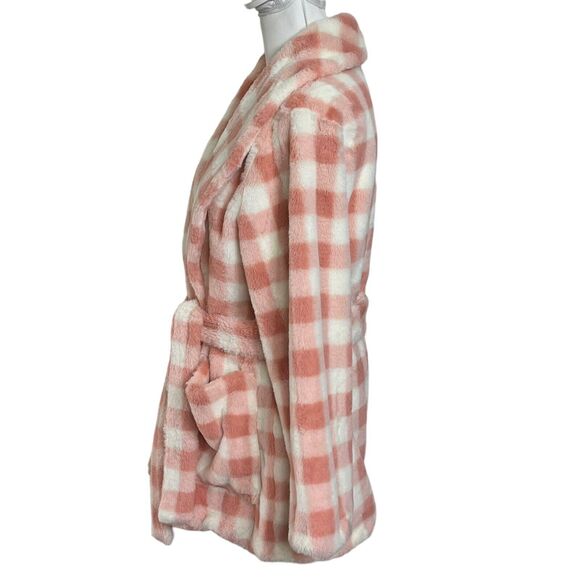 APPARIS Rare Gingham Check Teddy Coat with Tie Waist Pink Jacket Womens Size S/M - Picture 5 of 13